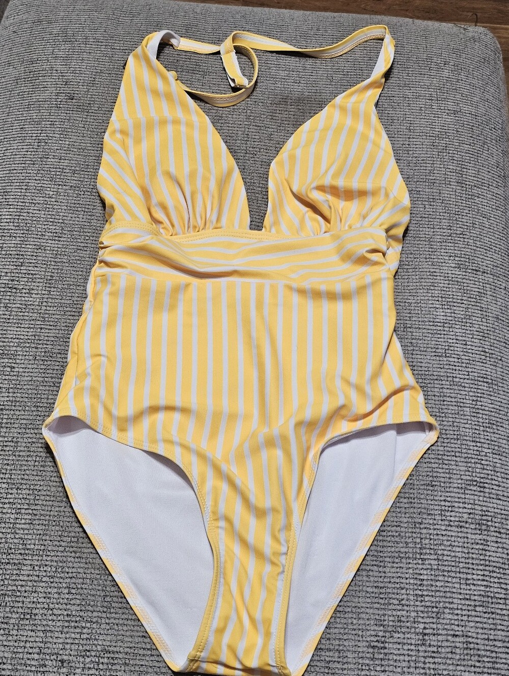 NWOT  Yellow & White Striped One-Piece Swimsuit